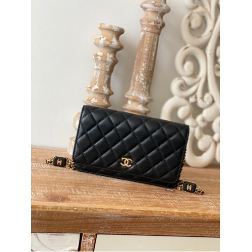 Chanel MINI FLAP BAG Goudkleurig lamsleer AS0950 zwart
