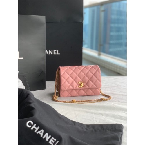 Chanel MINI FLAP BAG Lamsleer Goudkleurig Metaal AS3378 roze