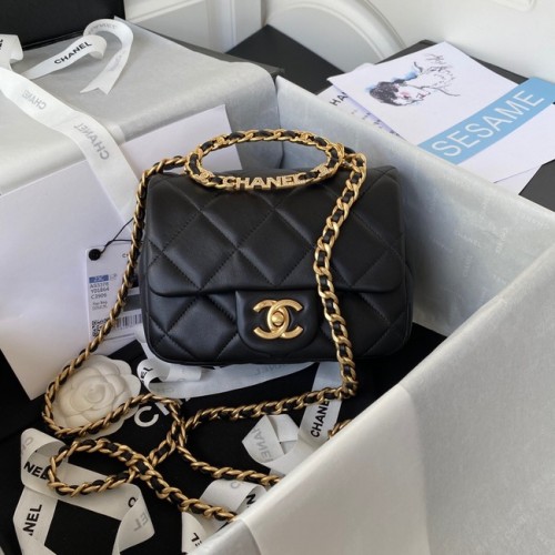 Chanel MINI FLAP BAG Goudkleurig lamsleer AS3450 zwart