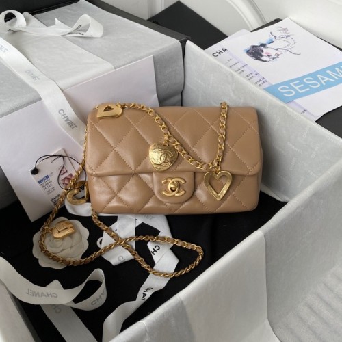 Chanel MINI FLAP BAG Goudkleurig lamsleer AS3457 abrikoos