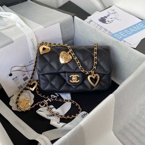Chanel MINI FLAP BAG Goudkleurig lamsleer AS3457 zwart