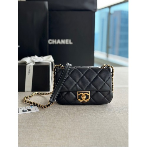 Chanel MINI FLAP BAG Goudkleurig lamsleer AS3473 zwart