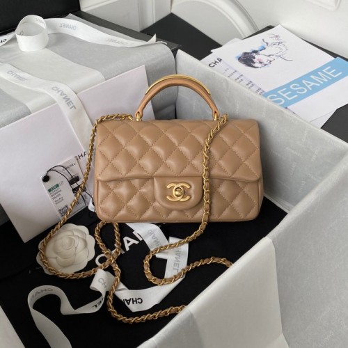 Chanel MINI FLAP TAS MET HANDVAT BOVEN AS2431 abrikoos