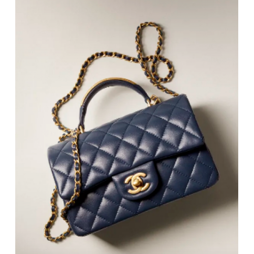 Chanel MINI FLAP TAS MET HANDVAT BOVEN AS2431 donkerblauw