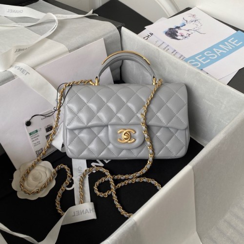 Chanel MINI FLAP TAS MET HANDVAT BOVEN AS2431 grijs