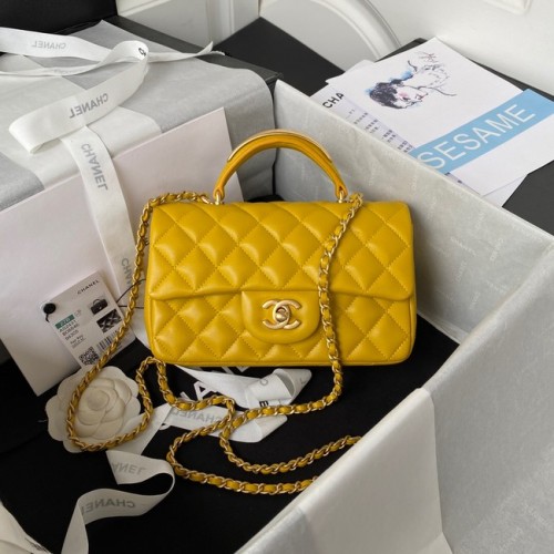 Chanel MINI FLAP TAS MET HANDVAT BOVEN AS2431 geel