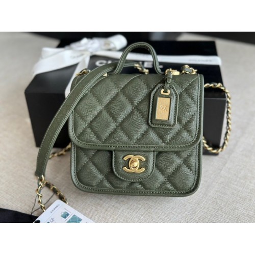 Chanel MINI FLAP TAS MET BOVENHANDVAT AS3652 zwartachtig groen