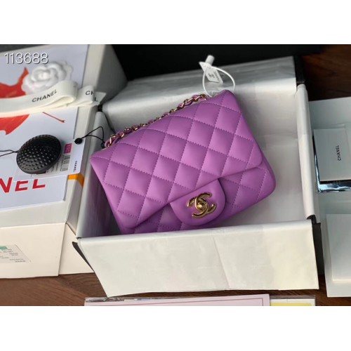 Chanel MINI Flap Bag Original Schapenleer 1115 paars