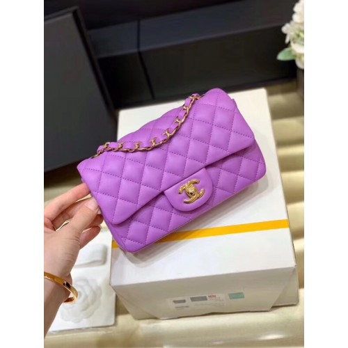 Chanel MINI Flap Bag Origineel Schapenleer 1116 Lavendel Goudkleurig Metaal