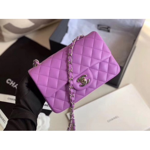 Chanel MINI Flap Bag Origineel Schapenleer 1116 Lavendel zilverkleurig metaal