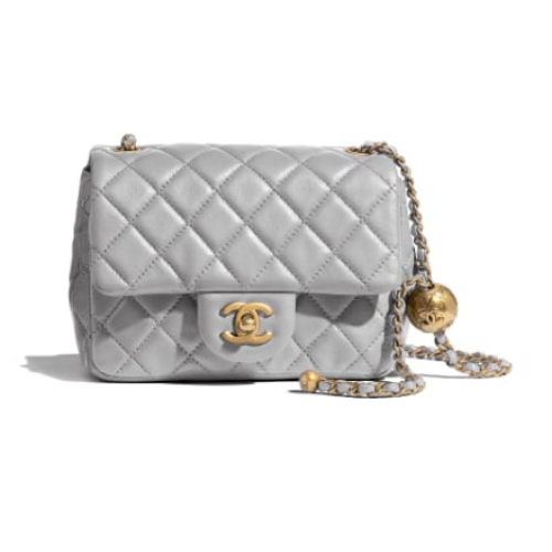 Chanel MINI Flap Bag Origineel Schapenleer AS1786 Lichtgrijs