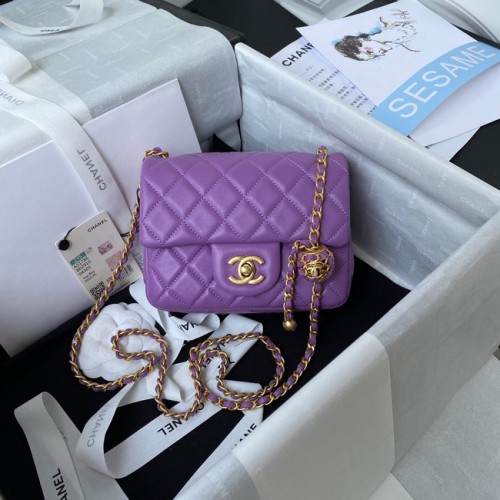 Chanel MINI Flap Bag Origineel Schapenleer AS1786 paars