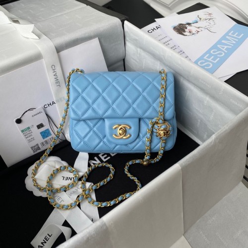 Chanel MINI Flap Bag Origineel Schapenleer AS1786 hemelsblauw