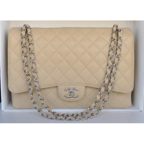 Chanel Maxi Classic Bag A36098 Abrikoos Cannage Patroon Zilver