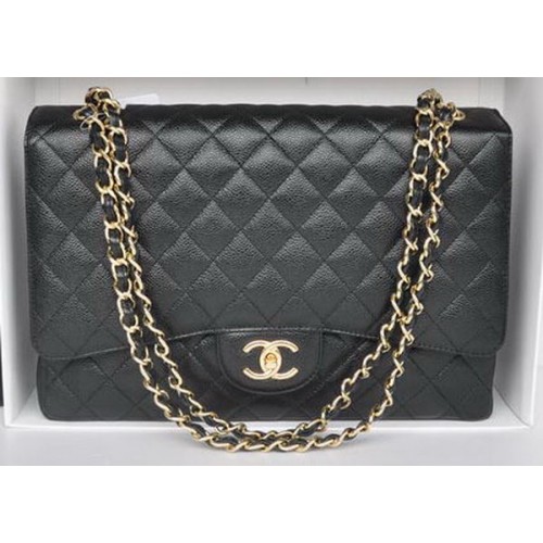 Chanel Maxi Classic Bag A36098 Zwart Cannage Patroon Goud