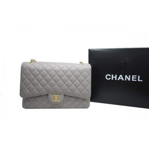 Chanel Maxi Double Flaps Bag A36098 Grijs Origineel Kaviaar Leer Goud