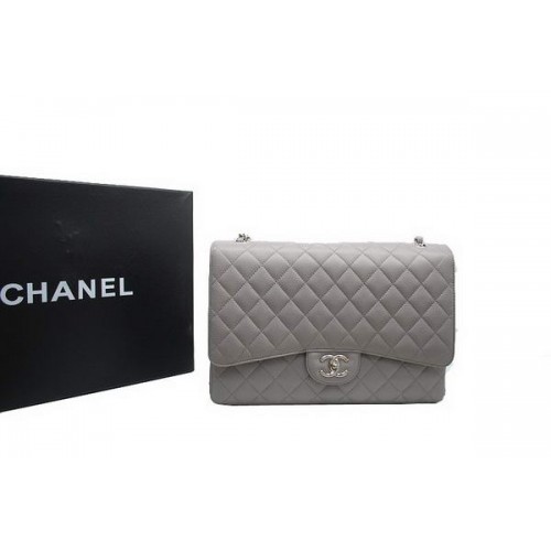 Chanel Maxi Double Flaps Bag A36098 Grijs Origineel Kaviaar Leer Zilver