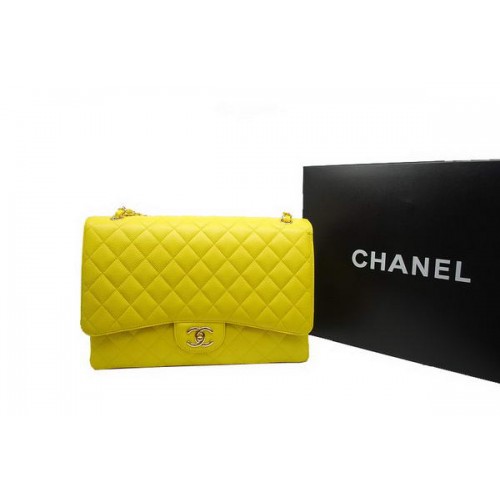 Chanel Maxi Double Flaps Bag A36098 Citroen Origineel Kaviaar Leer Goud