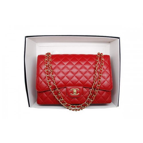 Chanel Maxi Double Flaps Bag A36098 Rood Origineel Kaviaar Leer Goud