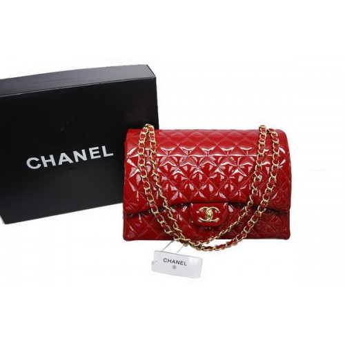 Chanel Maxi Double Flaps Bag A36098 Rood Origineel Lakleer Goud