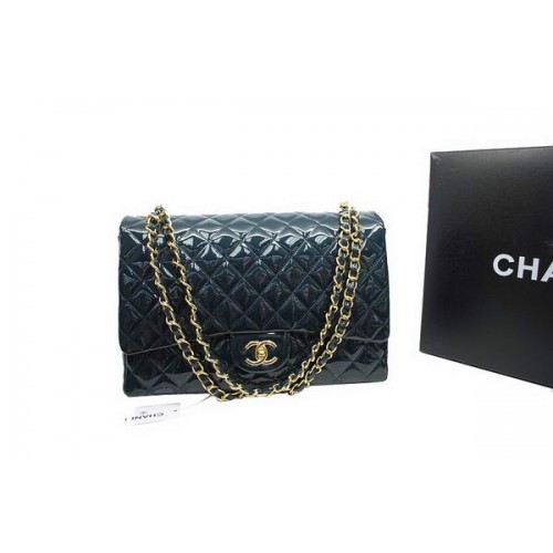 Chanel Maxi Double Flaps Bag A36098 Koningsblauw Origineel Lakleer Goud