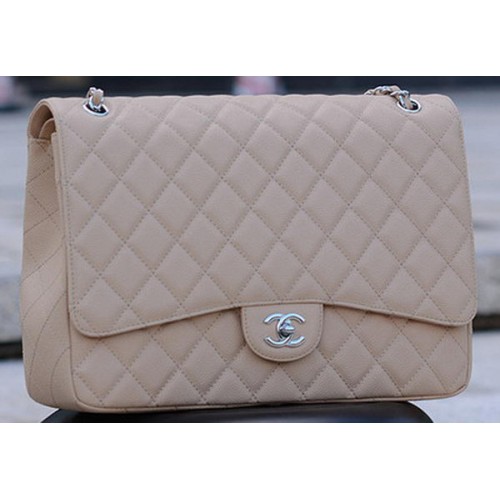 Chanel Maxi gewatteerde klassieke flap tas abrikoos Cannage patroon A58601 zilver