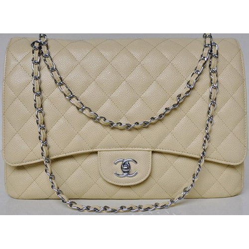 Chanel Maxi Quilted Classic Flap Bag Abrikoos Cannage Patronen A58601 Zilver