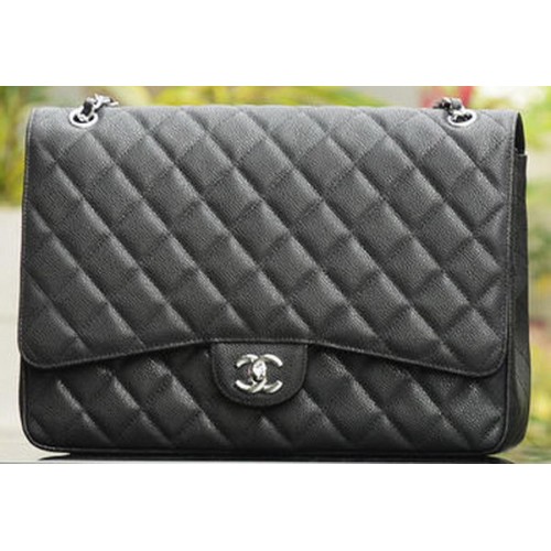 Chanel Maxi gewatteerde klassieke kleptas zwart Cannage-patronen A58601 zilver