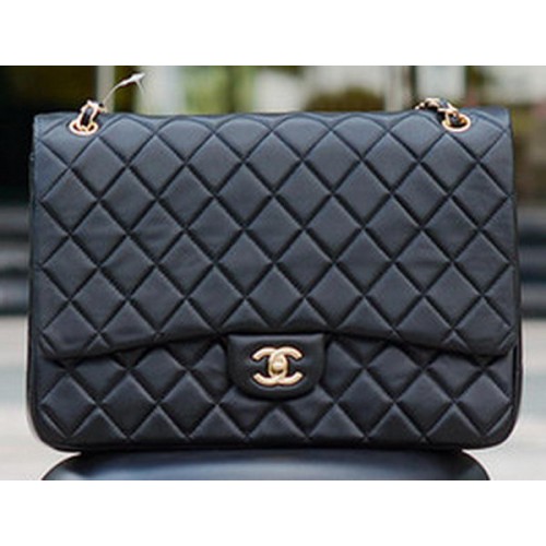 Chanel Maxi Quilted Classic Flap Bag Zwart Schapenvacht A58601 Goud