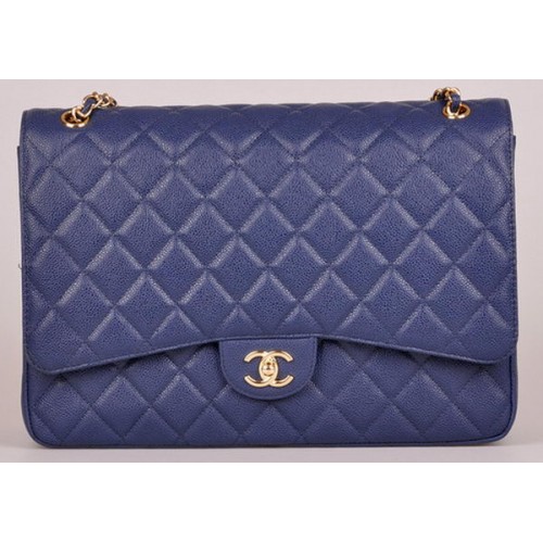 Chanel Maxi gewatteerde klassieke kleptas blauw Cannage-patroon A58601 goud