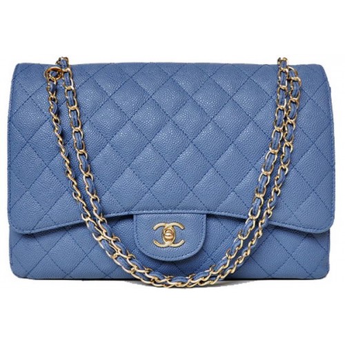 Chanel Maxi gewatteerde klassieke klepzak blauw Cannage-patronen A58601 goud