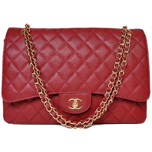 Chanel Maxi Quilted Classic Flap Bag Burgundy Cannage Patterns A58601 Goud