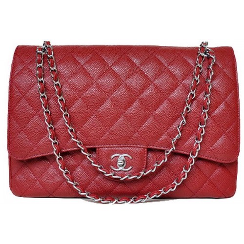 Chanel Maxi Quilted Classic Flap Bag Burgundy Cannage Patterns A58601 Zilver