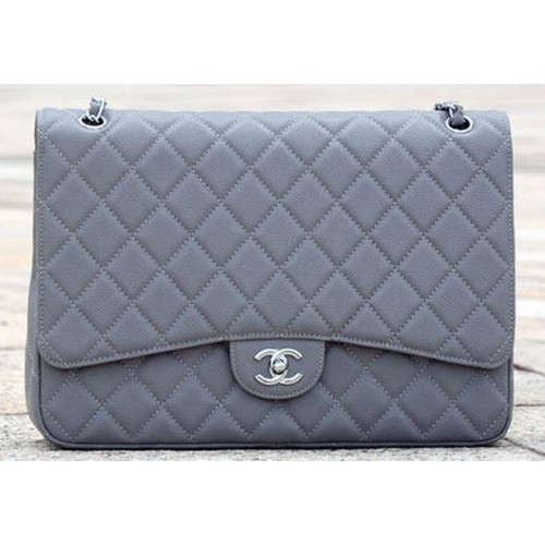 Chanel Maxi gewatteerde klassieke kleptas grijs Cannage-patroon A58601 zilver