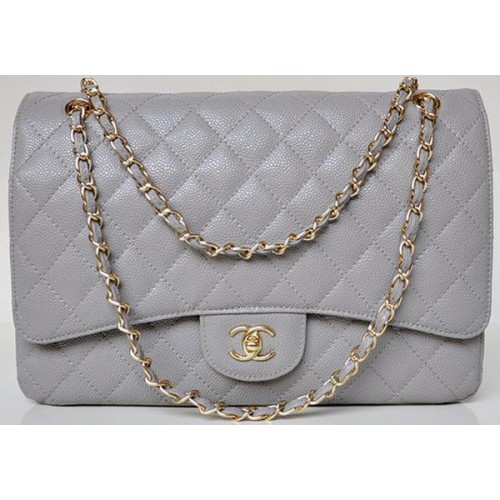 Chanel Maxi Quilted Classic Flap Bag Grey Cannage Patterns A58601 Goud