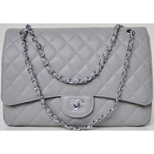 Chanel Maxi Quilted Classic Flap Bag Grey Cannage Patterns A58601 Zilver