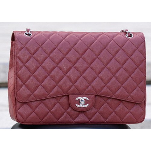Chanel Maxi Quilted Classic Flap Bag Kastanjebruin Cannage Patroon A58601 Zilver