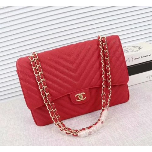 Chanel Maxi gewatteerde klassieke klepzak rood Chevron Cannage-patroon A58601 goud