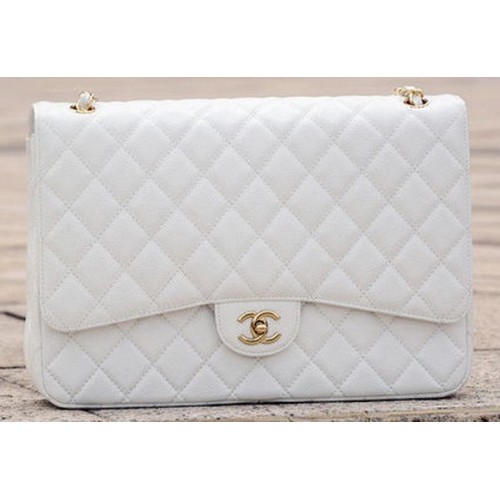 Chanel Maxi gewatteerde klassieke kleptas wit Cannage-patroon A58601 goud
