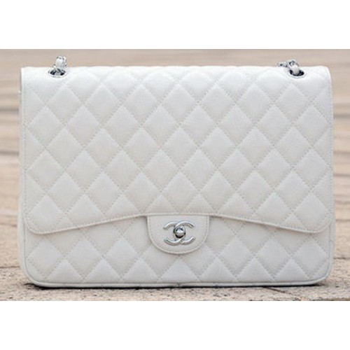 Chanel Maxi gewatteerde klassieke kleptas wit Cannage-patroon A58601 zilver