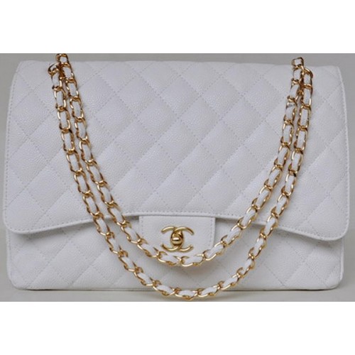 Chanel Maxi gewatteerde klassieke kleptas wit Cannage-patronen A58601 goud