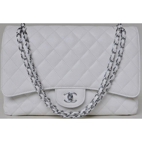 Chanel Maxi gewatteerde klassieke kleptas wit Cannage-patronen A58601 zilver