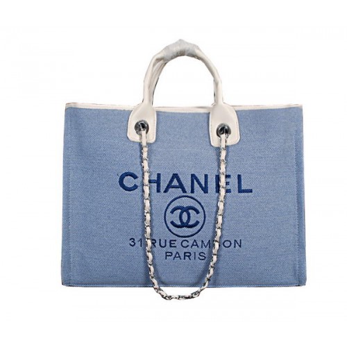 Chanel medium canvas boodschappentas A67012 lichtblauw
