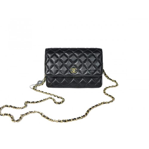 Goedkope Chanel Mini Flap Bag A33814 Zwart Lamsleer Goud