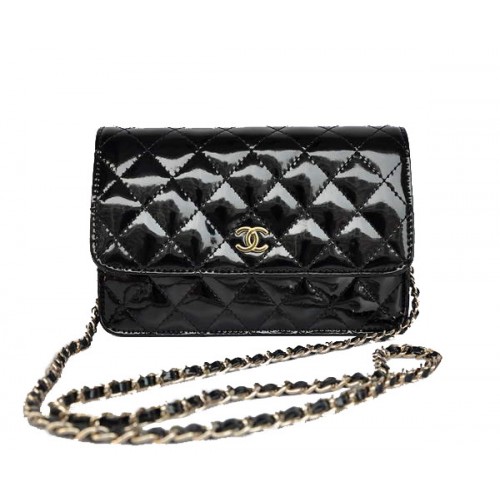 Goedkope Chanel Mini Flap Bag A33814 Zwart Patent Goud