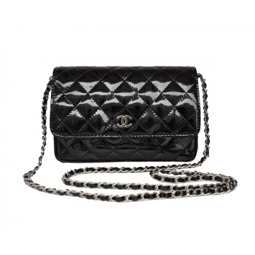 Goedkope Chanel Mini Flap Bag A33814 Zwart Patent Zilver