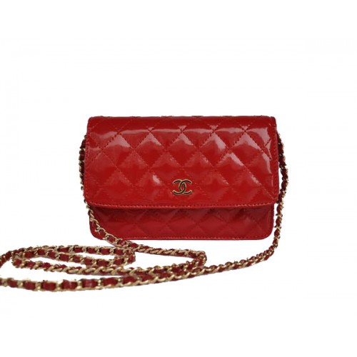 Goedkope Chanel Mini Flap Bag A33814 Rood Lakleer Goud