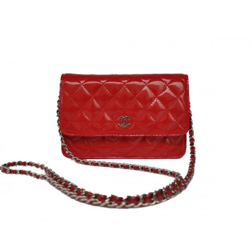 Goedkope Chanel Mini Flap Bag A33814 Rood Patent Zilver