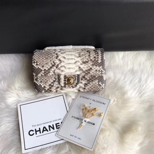 Chanel Mini Flap Bag Python Goudkleurig Metaal A69900 grijs