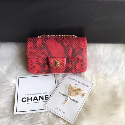 Chanel Mini Flap Bag Python Goudkleurig Metaal A69900 rood